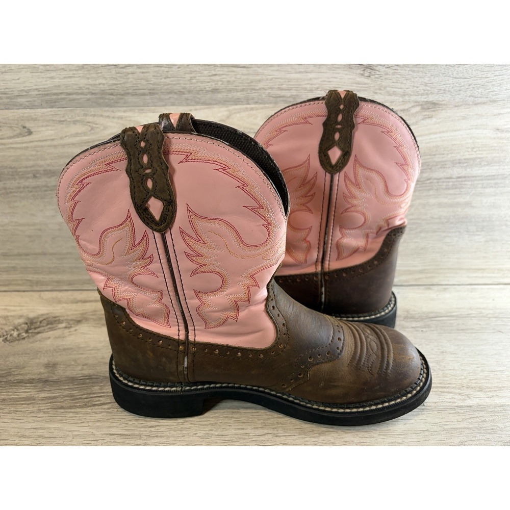 Justin Gypsy Boots Women's Size 9 B Brown Pink Leather Western Cowgirl L9901 - Picture 5 of 9